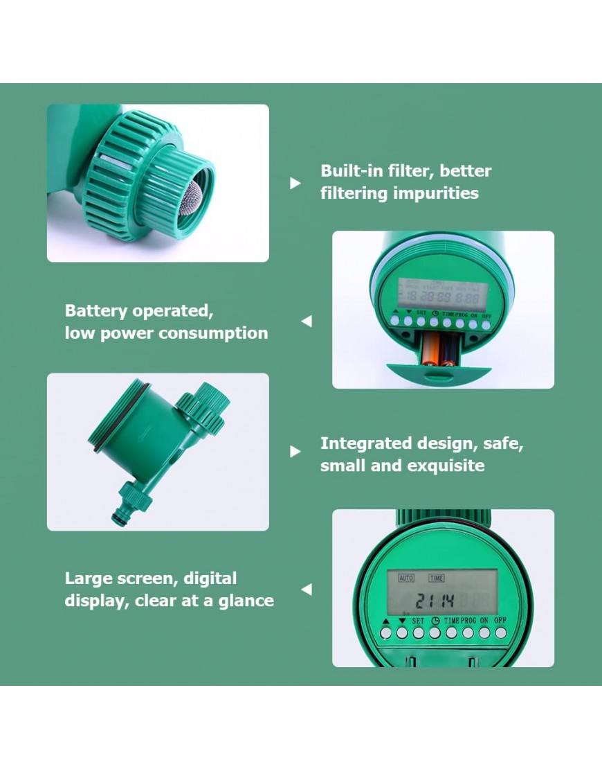 Coniya Intelligente Bewässerungssteuerung LED-Digitalanzeige Gartenbewässerungstimer bis zu 16 Programme Batteriebetriebener automatischer Bewässerungstimer für Gärten Countyards Lawns Gewächshaus - BTBTU7Q7