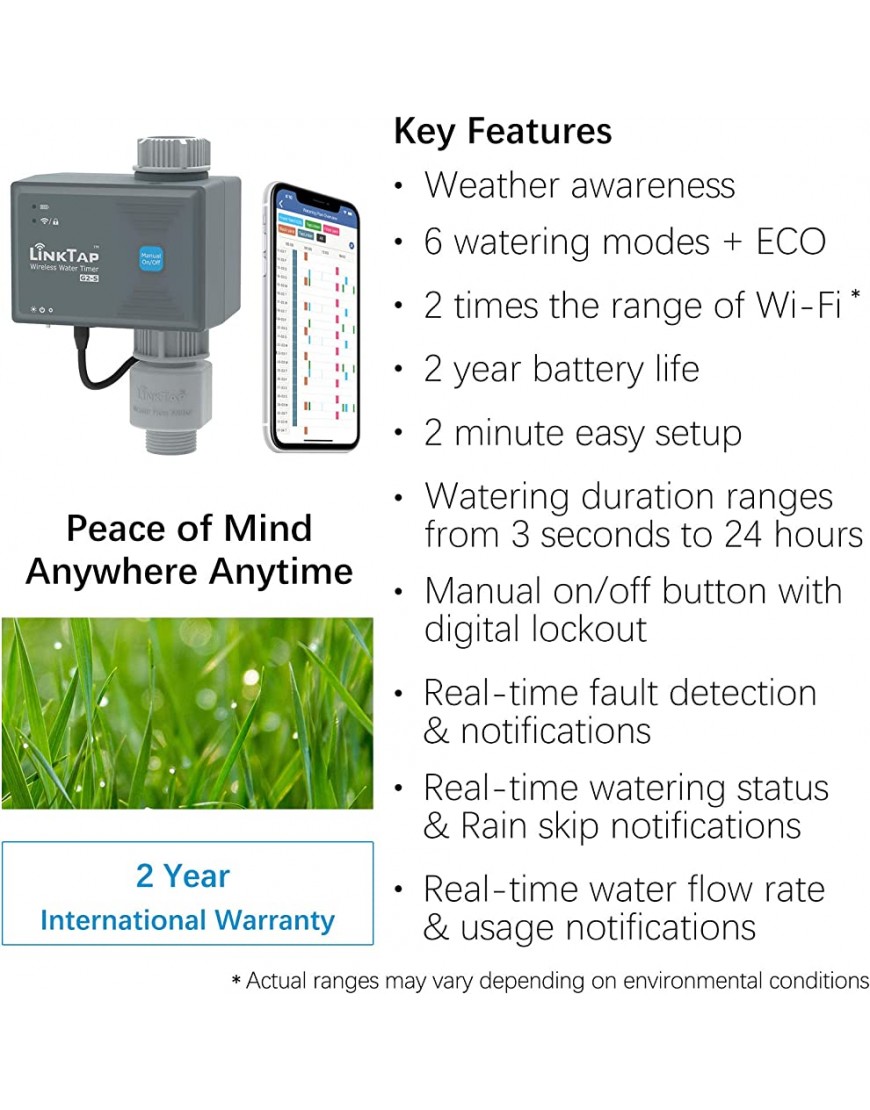LinkTap G2S Drahtlose Bewässerungscomputer Gateway Wassermengenzähler Automatische Bewässerungsuhr IP66 mit App für Garten Größere Reichweite Als WiFi Echtzeit-Fehlererkennung & Benachrichtigung - BDMLEEK5