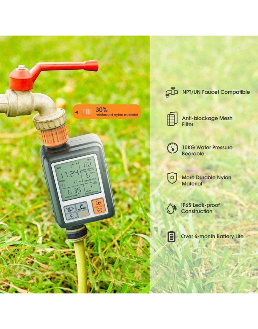 LYYAN Garten Automatische Bewässerungscomputer Bewässerungsuhr Digital Programmierbarer Garten Rasen Wasserhahn Computer Schlauch Armatur Sprinkleruhr Bewässerungssystem Bewässerung - BPNZY6AQ