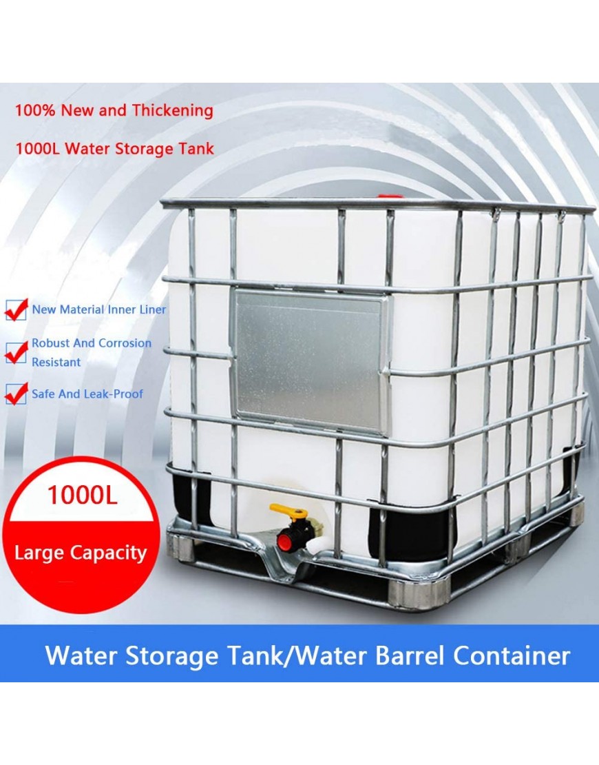 1000L Notfall Wasserbehälter Tank HDPE Wasserfass Mit Eisenrahmenständer Zur Wasserspeicherung Chemikalien Draußen Garten Bewässerung Konstruktion Weiß - BARIMQN8
