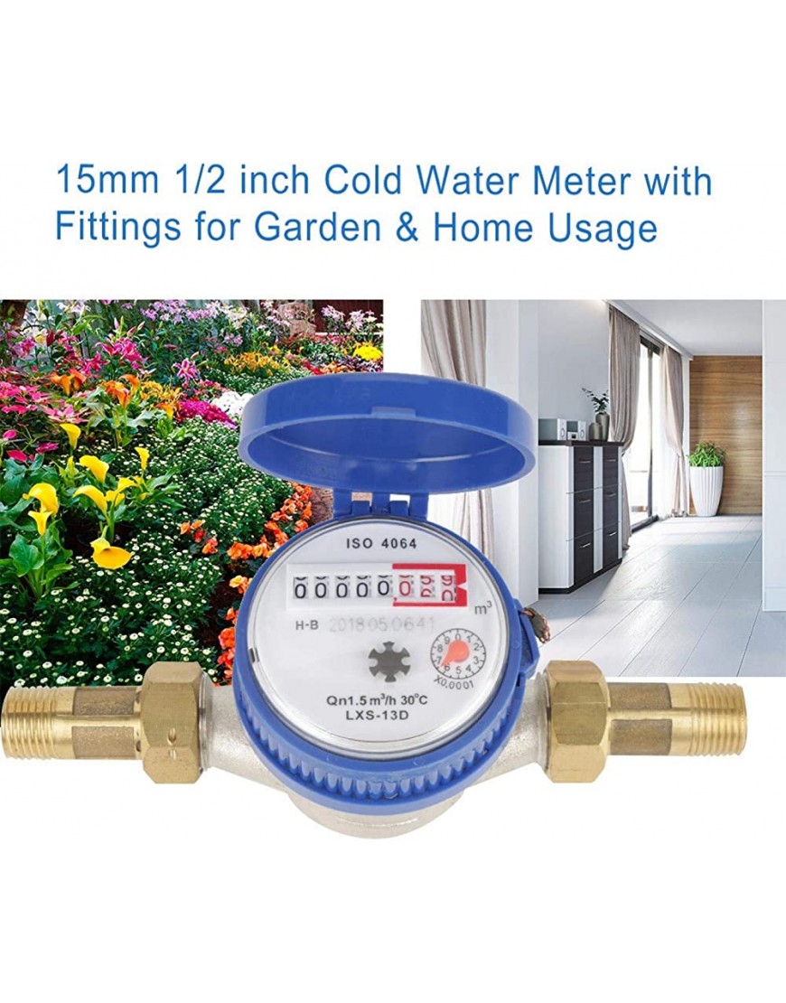 15mm 1 2 Zoll Wasserzähler Kaltwasserzähler Flüssigwasserzähler Durchflussmesser mit Armaturen für Garten- und Heimgebrauch kleine Größe spart Platz - BWQRP8K1