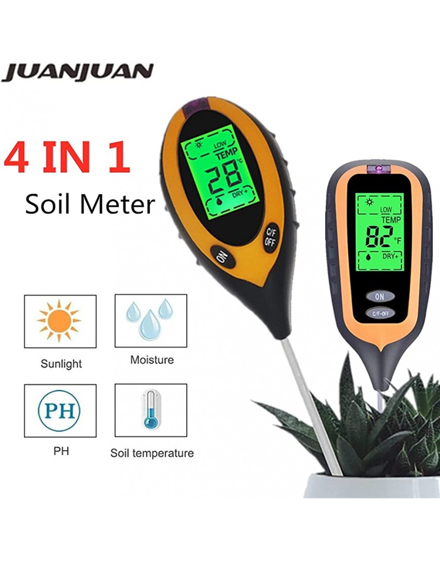 4 in 1 boden pH-meter boden temperatur solarfeuchtigkeit pH-meter tester für garten pflanzen blumen lcd-display Color : Square - BPAWLHW2