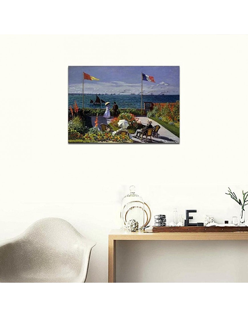 Berühmte Wandkunst. Claude Monet: Garten bei Sainte-Adresse. Impressionistische Gemäldereproduktion. Druck auf Leinwand. Dekoratives Bild für Wohnzimmer 61x84cm24x33 ungerahmt - BOQAW6KJ