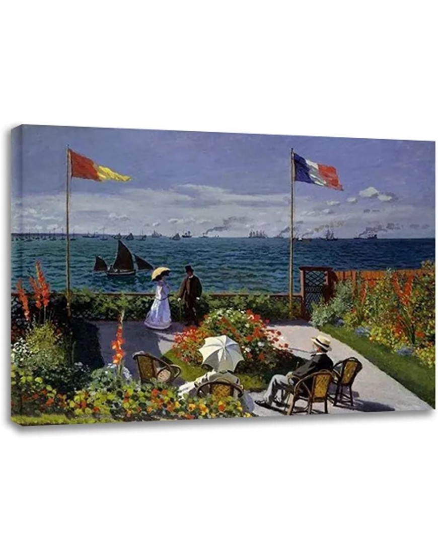 Berühmte Wandkunst. Claude Monet: Garten bei Sainte-Adresse. Impressionistische Gemäldereproduktion. Druck auf Leinwand. Dekoratives Bild für Wohnzimmer 61x84cm24x33" ungerahmt - BOQAW6KJ