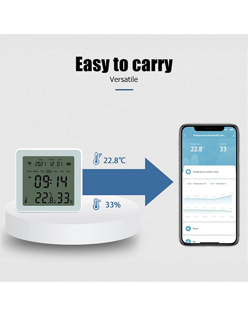 Intelligenter Temperatur Feuchtigkeitssensor Intelligenter Digitaler Hygrometer Thermometer Monitor für Schlafzimmerhotels 3,2 Zoll LCD Bildschirm Geringer StromverbrauchZigbee-Version - BVFML47M
