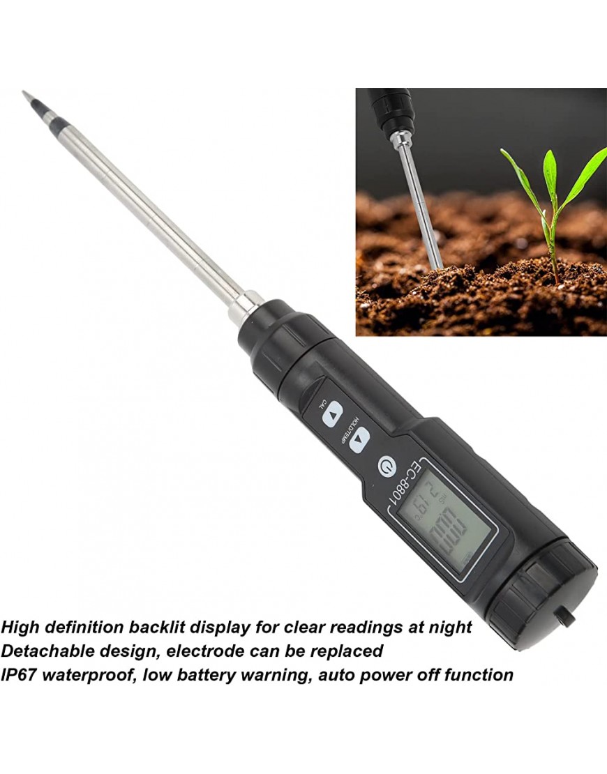 Mothinessto Bodenmessgerät EG-Leitfähigkeitstester Hohe Genauigkeit Austauschbare Elektrode IP67 Wasserdichtes digitales hochauflösendes Hintergrundbeleuchtung für den Garten - BEOUFJ49