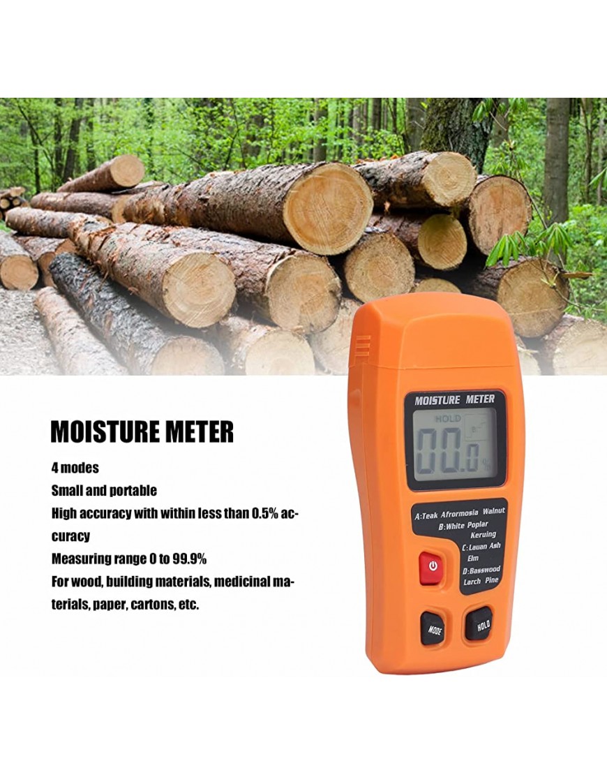 Pwshymi Holzfeuchtemesser Feuchtigkeitsmesser Benutzerfreundlichkeit 4 Modi 0,1% Auflösung Kleines tragbares ABS-Material für Baumaterialien - BRDNL359