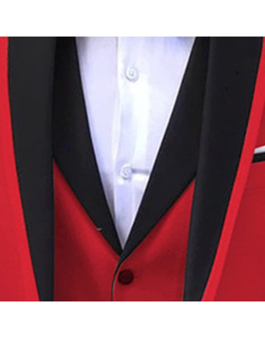 Herren 3 Teiliger Stilvoller Anzug mit Schmaler Passform Schal Revers Ein Knopf Abschlussball Blazer Sets Casual Party Hochzeit Jacke Weste Hosen Set Rot,4XL - BMKJIM39