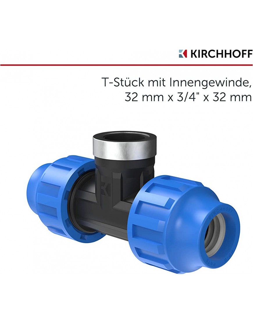 Kirchhoff T-Übergangsstück mit Innengewinde | Kunststoff 3 4 x 32 mm | für HDPE Rohr | 3X 5X Fittinge | Verschiedene Größen | DVGW geprüft | Trinkwasserqualität | Made in EU schwarz - BAMJDN1D