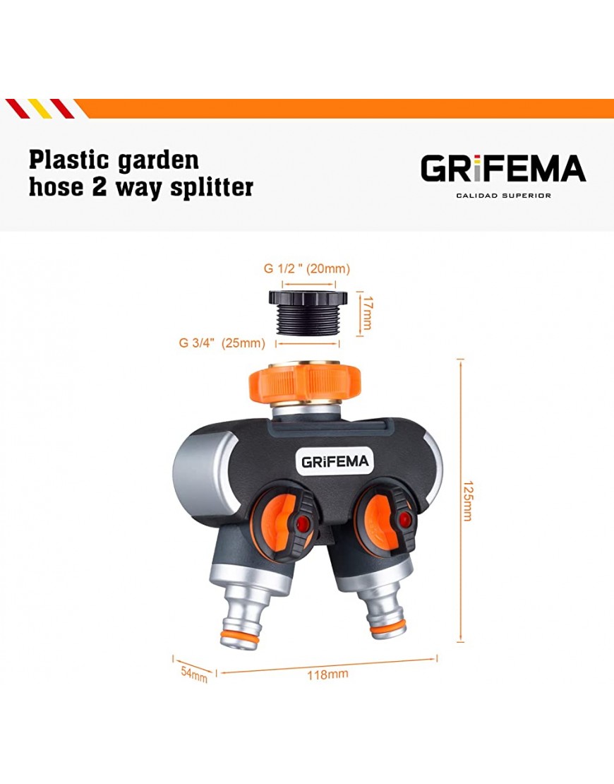 GRIFEMA 2-Wege-Verteiler 3 4 Zoll und 1 2 Zoll Wasseranschluss Verteiler 2 Geräte Können Gleichzeitig Verbunden Werden Einstellbarer Wasserdurchfluss - BEPSQH1K
