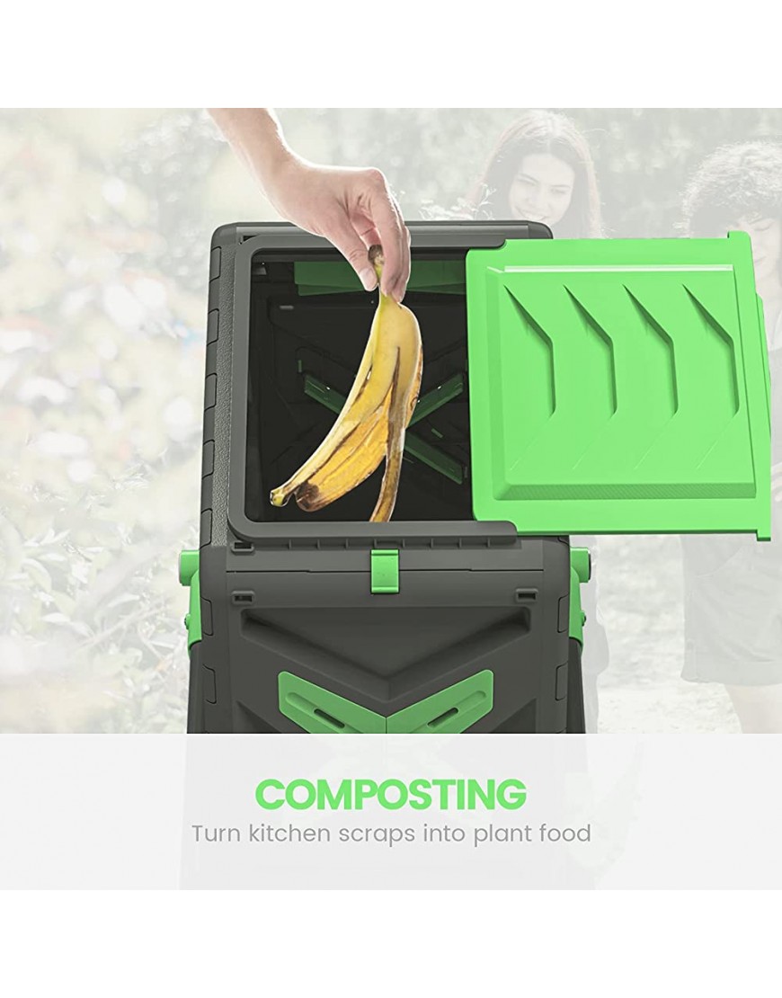 Euecodom Tumbling Kompostbehälter 18,5 Liter 70 l Einkammer-Kompostbecher mit leicht drehbarem System für Garten Schwarz und Grün - BOTZTWD3