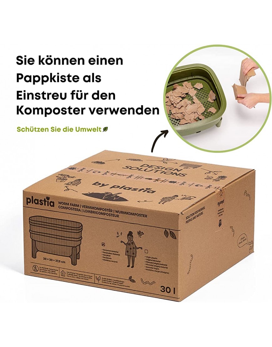 Plastia Economy Wurmkomposter für Küche und Balkon Design Wurmkiste aus 100% Recyceltem Kunststoff Vermicompost als Wurmfarm mit 2 Schalen Volumen 30 Liter grün - BPFGL2HK