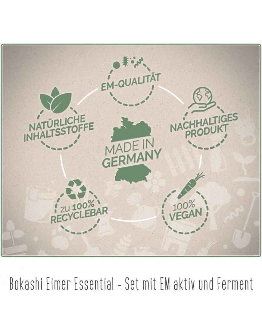 Bokashi Eimer Essential Starterset 1 Eimer mit Base + 1 Kg Bokashi Ferment + 1 Kg EM aktiv + Bokashi Broschüre Grau - BRGHT2M3