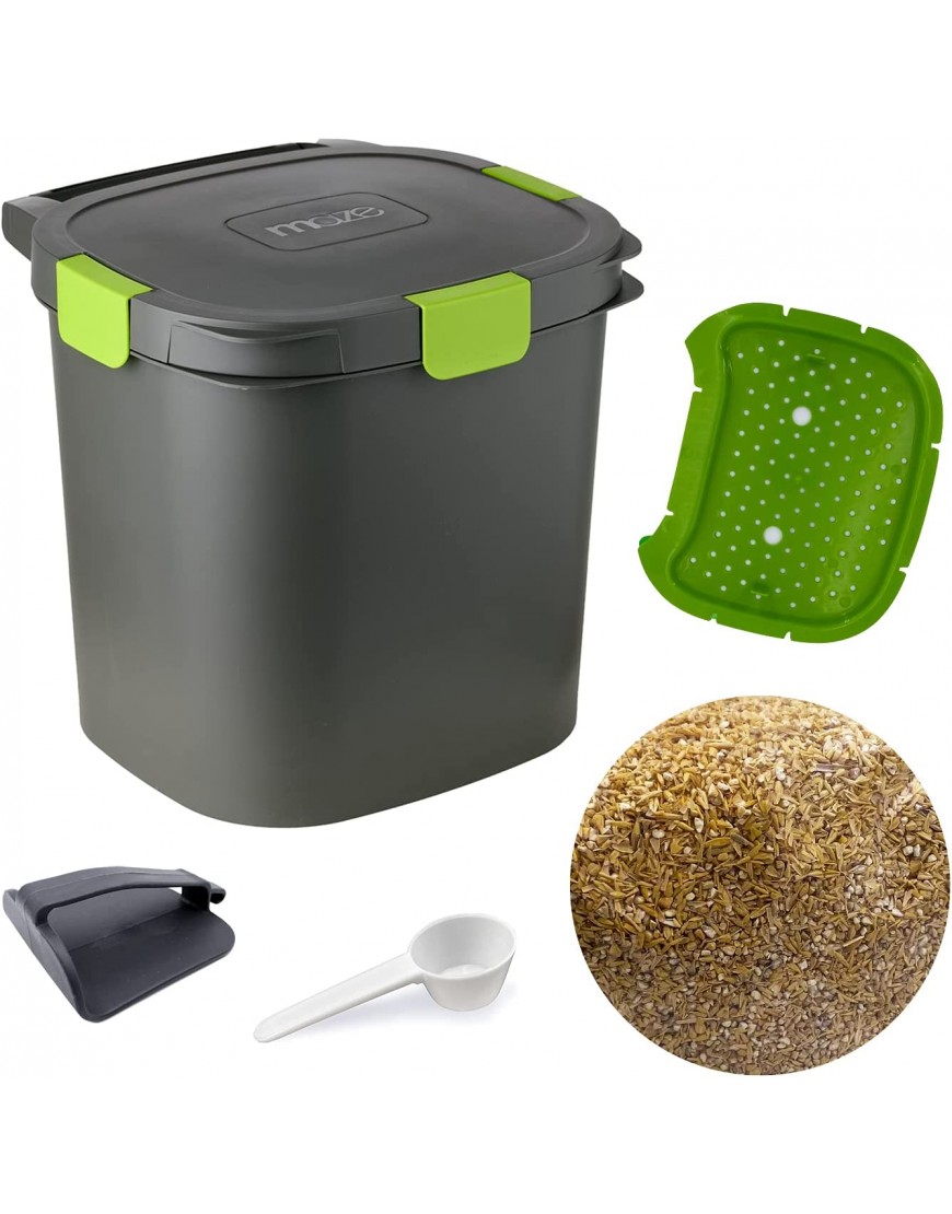 WormBox ﻿ Bokashi Confort 14 Liter hochwertiger organischer Komposter mit Kompaktor und 1kg Gärungsaktivator | Komplettes Set - BGCFO1K3