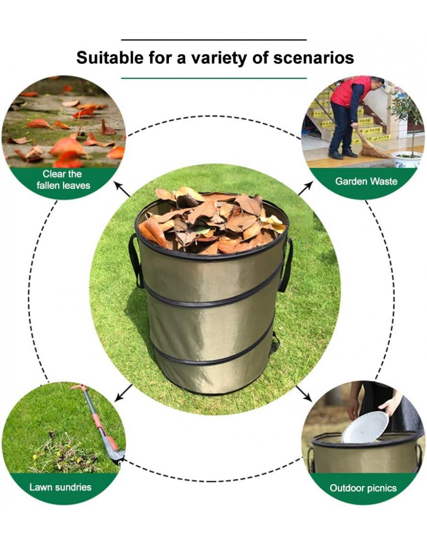 DSFSAEG Gartenbeutel 38 l Fassungsvermögen Auffangschnalle zusammenklappbarer Behälter Laub-Mülleimer Gartenzubehör Grün - BVZDA5B1