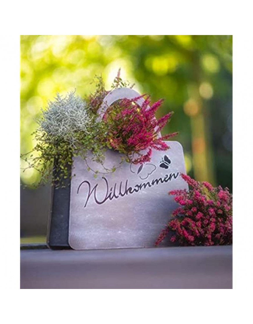 Patina Grau Pflanz-Tasche mit Schmetterling Willkommen klein 24 x 20 cm Garten - BNWPI6BD