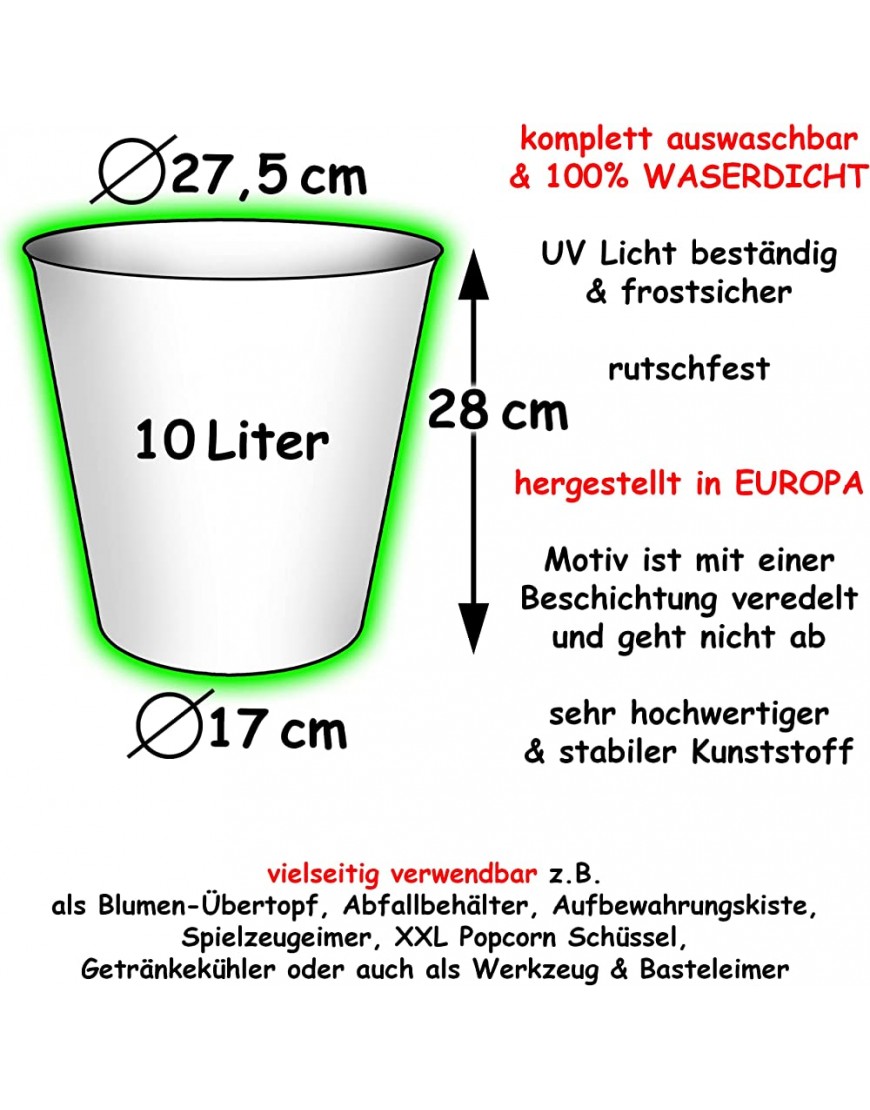 alles-meine.de GmbH Papierkorb Behälter Modell wählbar 10 Liter wasserdicht 28 cm aus Kunststoff Endlager & Sondermüll inkl. Name 10 Liter & extra Einsatz was.. - BCLJQ37E
