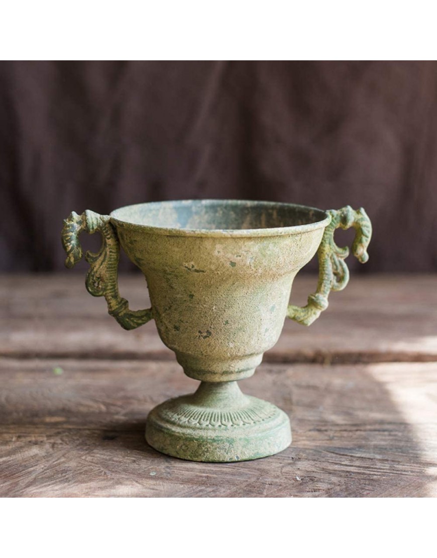 DZX Antiker römischer Stil Metall Distressed Vase Urne Kleiner Pflanzer Chic Garten C + Höhe23cm ，Gartendekoration Außenzaun - BZCQRH97