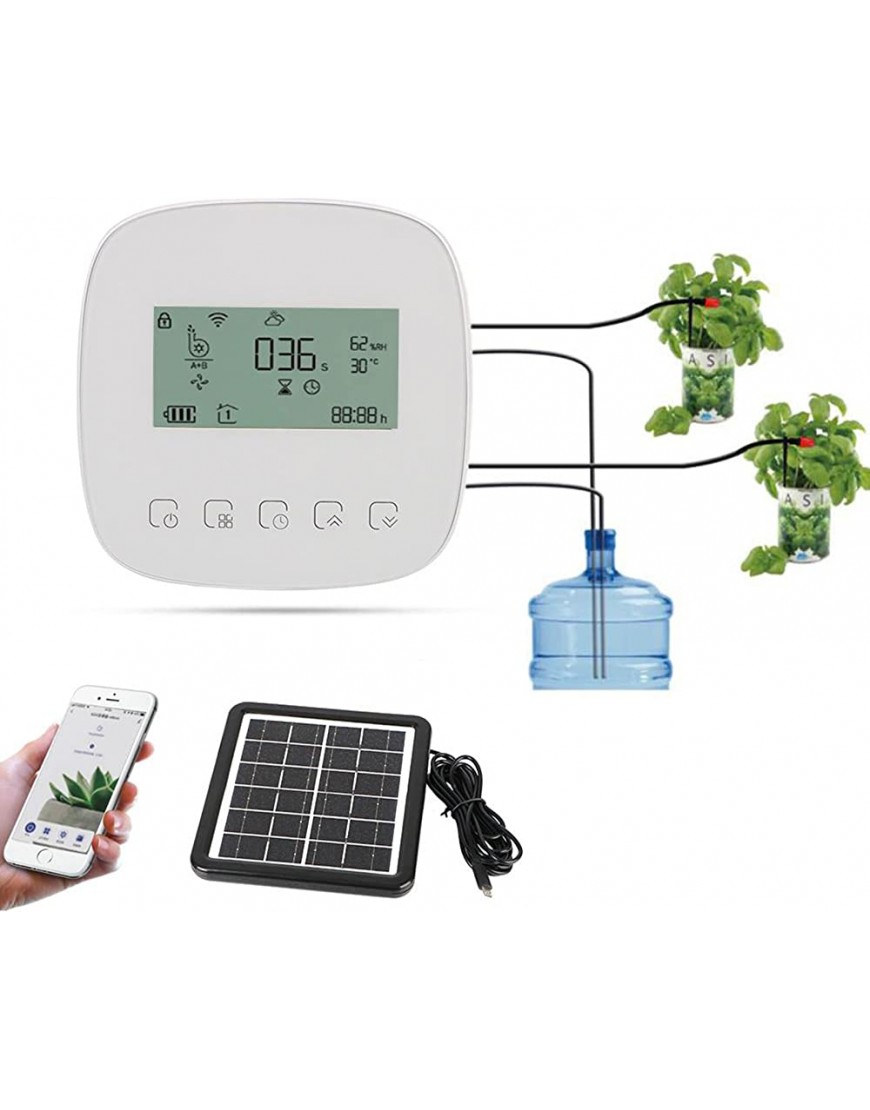 N A Intelligent Automatisches Bewässerungssystem WiFi Tuya Micro-Tropfbewässerungssystem LED-Anzeige digital Pflanzenbewässerungs-Bewässerungs-Timer für Topfpflanzen im Garten with Solar Panel - BLQNW279
