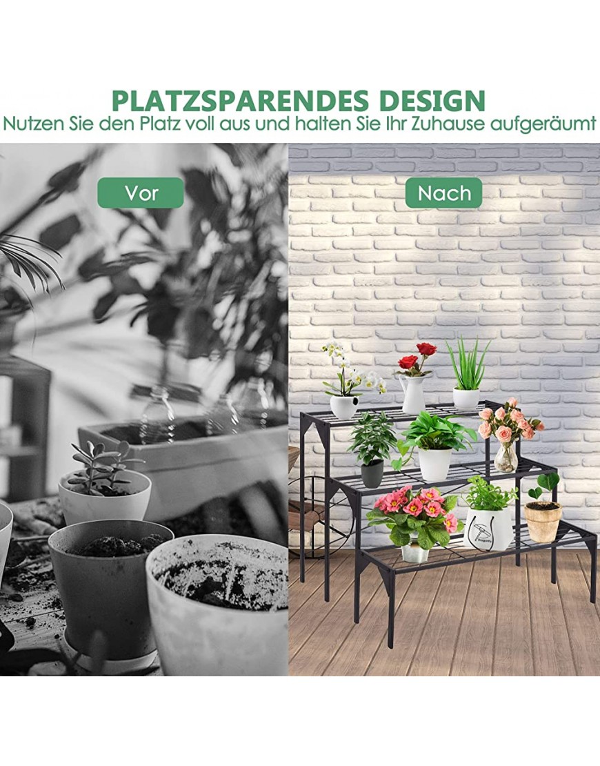 GOPLUS 3-stufiger Metall Pflanzenständer Blumentreppe mit multifunktionalem Design Strapazierfähiger Pflanzentreppe für Balkon Garten Hof Wohnzimmer - BPXLT4WW