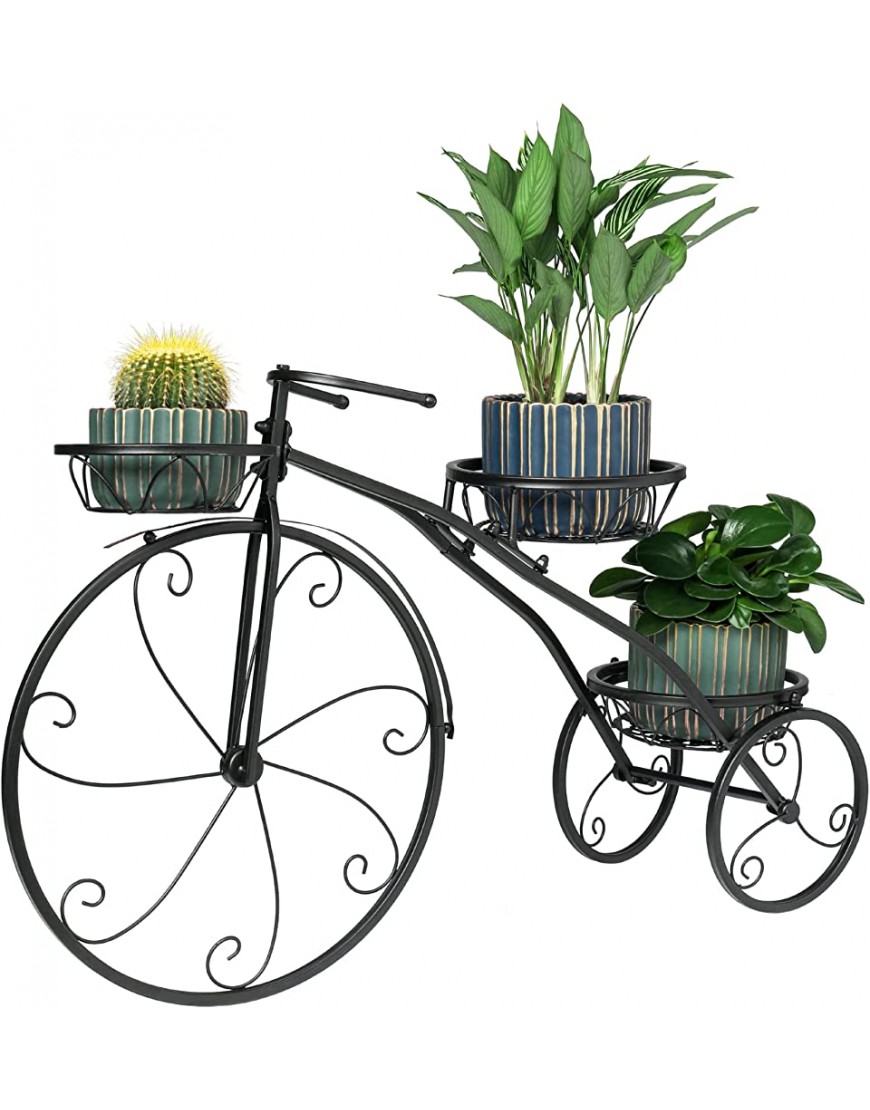 POTEY Dreirad-Pflanzenständer – Blumentopf-Wagen-Halter ideal für Zuhause Garten Terrasse Innen- und Außenbereich Präsentation von Pflanzen und Blumen Einweihung Pariser Stil schwarz - BZKXSD22