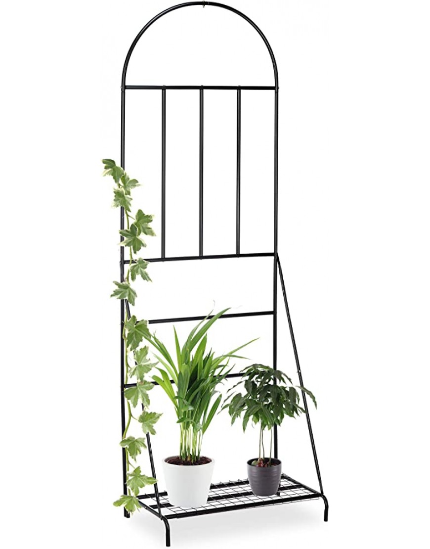 Relaxdays Blumenregal mit Rankgitter,Garten Balkon Terrasse Stahl Pflanzenständer HxBxT 200 x 70 x 40 cm schwarz - BHRQWB1J
