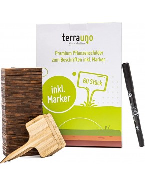 TerraUno Premium Holzschilder I 60 Bambus Pflanzenstecker inkl. Stift I Wetterfeste Pflanzenschilder zum Beschriften von Kräutern - BGZCVEQ3