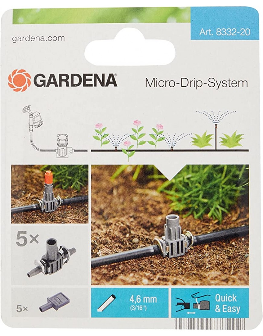 Gardena Micro-Drip-System T-Stück für Sprühdüsen 4,6 mm 3 16 Zoll: Rohrverbindung für definierte Fixierung der Sprühdüsen im Verteilerrohr 8332-20 - BCMLF89D
